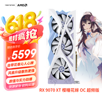 盈通（yeston）AMD RADEON RX 9070 XT 16GD6 樱瞳花嫁 OC 超频版 三风扇 全新游戏独立显卡