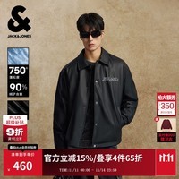 杰克·琼斯（JACK&JONES）25年男装秋冬黑色字母刺绣皮夹克南方薄款羽绒服男PU仿皮衣厚外套 E43 纯黑色 M 175