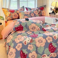 索隆加厚秋冬磨毛四件套棉质床单加厚被套冬季保暖套件 草莓小兔蓝KL 1.8床 床单款 (被套200*230cm) 套件