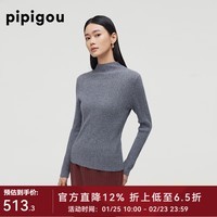 皮皮狗秋冬新款半高领羊绒衫修身抽条针织套头打底衫毛衣 818中灰色 M 160/84A
