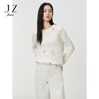 玖姿（JUZUI）满天星提花珠钻宽松羊毛针织衫女2025秋季新款JTFQ31001 杏色 M