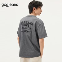 gxgjeans男装 灰色后背字母美式时尚潮流圆领短袖T恤男 25夏新品 灰色 L (175)