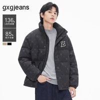 gxgjeans男装冬季老花满印立领短款羽绒服男 2色可选 黑色-2 XL (180)