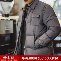 马登工装 美式休闲90白鸭绒羽绒服男冬新年保暖翻领衬衫式面包服外套 深灰色 M