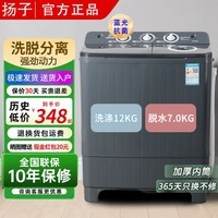 扬子(YANGZI)半自动洗衣机老式大容量双桶双缸脱水双筒家用 12公斤【塑料盖板+蓝光升级+强劲双电机】 双缸