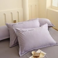 朴顿庄园轻奢水洗棉绣花枕套冬季磨毛加厚刺绣枕头套成人单人通用单只一对 芋泥紫 一对2只 48*74cm