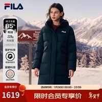 FILA 斐乐女士长款羽绒服冬季新款防污防泼水RGB多彩羽绒外套 正黑色-BK M 165/84A/M