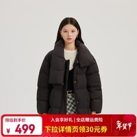 艾莱依（ERAL）羽绒服女士牛角扣围巾中长款羽绒服冬季新款旷野美拉德风新年衣服 炭黑 S 155【建议80-110斤】