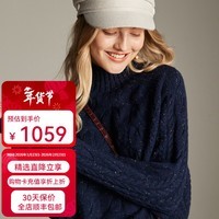 帕罗(PALUOPO)【红色】100%纯山羊绒衫女式立体绞花7G半高领针织衫保暖加厚毛衣 彩点藏青 L 165/105