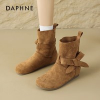 达芙妮短靴女2025新款秋冬季棕色中筒靴平底复古美拉德西部马丁靴 栗色 35