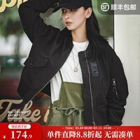 马登女装 美式复古MA1飞行员夹克外套vintage纯棉短款上衣秋 黑色 M