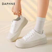 达芙妮（DAPHNE）厚底女小白鞋2025秋季新款舒适百搭休闲鞋透气运动板鞋子女QJ1 米白色 35