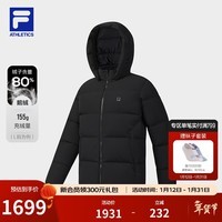 FILA 斐乐男士羽绒服冬季新款运动保暖飞羽连帽外套 深黑-BK 2XL 185/104A/XXL