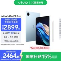 vivo Pad3 Pro 8GB+256GB 春潮蓝 智享版【内赠手写笔】13英寸 蓝晶×天玑9300平板电脑 国家补贴
