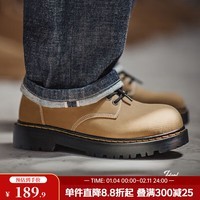 马登低帮工装鞋男士秋季新款休闲软底皮鞋厚底增高大头棕色复古德比鞋 浅棕色 41