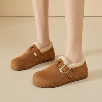 真维斯（Jeanswest）女鞋加绒勃肯鞋女2025冬季新款厚底增高保暖雪地靴软底毛毛鞋棉鞋 驼色 35