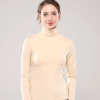 猫人肌肤半高领打底衫女秋冬内搭韩版洋气内搭双面暖绒发热保暖内衣 肤色 均码 --建议【80-140】斤