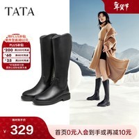 他她（TATA）黑色V口长筒靴女英伦加绒抗寒高筒靴骑士靴冬季G5JA1DG2 黑色（单里） 37