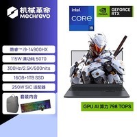 机械革命极光X 酷睿i9HX 游戏本笔记本电脑 i9-14900HX 16G 1T RTX5070 2.5K屏 300Hz 灰 包鼠套装