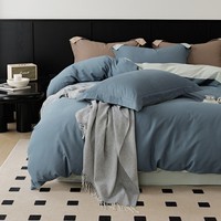 AIDLI 床上四件套60支全棉贡缎新疆长绒棉100%纯棉被套床单酒店套件 海岛蓝(磨毛款) 1.5/1.8m床 床单款 (被套200*230cm)