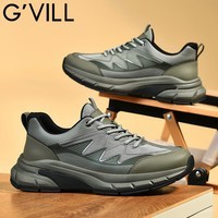 贵之步G\'VILL鞋子复古时尚休闲鞋夏季新款男士运动鞋真皮百搭户外跑步鞋 军绿 （G901） 42 （皮鞋码）