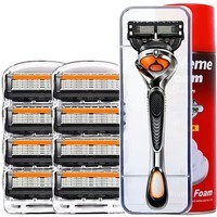 头五层新款日用刮胡男士通用剃须手动刀架信 1刀柄8刀片1刀盒1泡沫 默认
