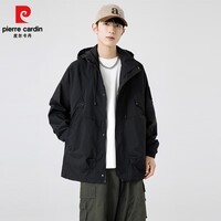 皮尔卡丹新款春秋款宽松冲锋衣户外防水秋装外套男女夹克男工装上衣 黑色 【男女同款】 S