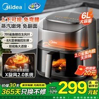 美的(Midea)空气炸锅家用蒸烤一体2025年新款免翻面上下双可视窗口全金属内腔蒸汽嫩烤宽口大容量 6L 【2025年新款】