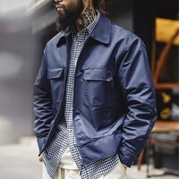 马登工装美式复古海军蓝刺绣夹克男秋季字母翻领拉链尼龙休闲上衣外套 海军蓝 L