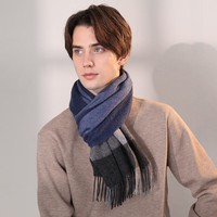 达芬奇密码羊毛围巾女士春秋款英伦格子围脖保暖披肩女生礼物 藏青格16# 180*30cm