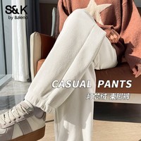 班尼路（Baleno）S&K系列加绒保暖灯芯绒收脚裤女2026年女装秋冬新款潮流休闲裤子 杏#纯色 【灯芯绒束脚裤】 S