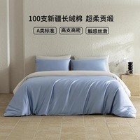 AIDLI 床上四件套纯棉A类100支贡缎新疆长绒棉双人全棉酒店裸睡套件 海盐蓝-奶灰 1.5/1.8m床 床单款 被套200*230cm