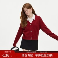 范思蓝恩气质V领毛针织衫女2024冬装新款温柔慵懒风开衫外套上衣 胭脂红 M