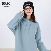 班尼路(Baleno)S&K系列加绒卫衣女秋冬加厚羊羔绒连帽保暖重磅摇粒绒上衣 雾霾蓝#纯色 【重磅摇粒绒】 L