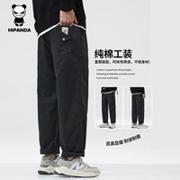 HIPANDA你好熊猫加绒休闲裤男2025年秋冬新款美式潮流休闲直筒裤男长裤子 黑色常规 XL