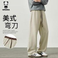 HIPANDA你好熊猫休闲男裤2026新款加绒加厚针织直筒宽松长裤子保暖男款 米杏色常规 XL