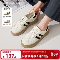 西遇厚底德训鞋女2025新款春季复古美式学院风撞色小白鞋低帮板鞋 白/黑色 预售2.13 35