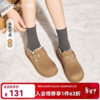 西遇（Westlink）厚底勃肯鞋女2025新款冬季百搭加绒复古毛毛鞋外穿保暖雪地鞋 卡其色 37 (235)