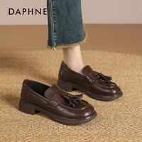 达芙妮厚底乐福鞋女鞋2025新款秋季爆款复古百搭流苏英伦风小皮鞋 棕色 35