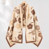 达芬奇密码女性保暖加厚大围巾办公室午睡披肩毛毯防寒节日送妈妈礼物 秋日花语 浅咖