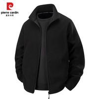 皮尔卡丹秋冬季立领摇粒绒开衫外套保暖青年时尚夹克男士上衣款 黑色 XL