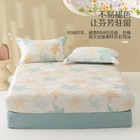 水星家纺 床笠单件 全棉100%纯棉抗菌防滑防脏家用学生宿舍床垫保护罩床罩 繁花落枫【全棉印花】 120cm×195cm