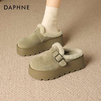 达芙妮勃肯鞋女2025冬季新款复古厚底增高外穿包头拖鞋女百搭经典休闲鞋 浅卡其 加绒保暖 37