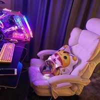 欧吉(OUJI) 电脑椅家用电竞沙发椅舒适久坐办公座椅直播女生宿舍靠背椅子 白色粉边【海绵款】 【联动扶手】 120-155度(含) 钢制脚