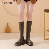 达芙妮绒面长筒靴女2025秋冬美拉德长筒厚底瘦瘦靴显瘦小个子长靴女ZJ 浅棕色 36