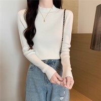 有只绵打底衫内搭秋冬季半高领中领修身长袖洋气上衣打底保暖针织衫 半高领白色 均码 【适合80-135斤】