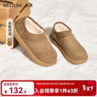 西遇（Westlink）加绒雪地靴女新款冬季百搭低帮短靴外穿保暖加厚棉鞋 卡其色 35 (225)