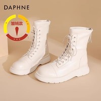 达芙妮（DAPHNE）加绒白色马丁靴女2023年款鞋子百搭厚底英伦风短靴女秋冬ZJ 白色 加绒 36