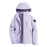 JEEP吉普户外 冲锋夹克情侣款三合一外套秋冬新款防风长袖连帽夹克 962518白藤紫(三合一) S