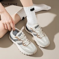 达芙妮德训鞋女2024秋季新款小蛮腰休闲鞋女厚底老爹鞋轻便运动鞋女ZJ 米灰色 35